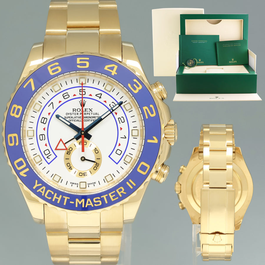 2016 MINT BLUE HANDS Rolex Yacht-Master 2 Yellow Gold 116688 44mm Watch Box