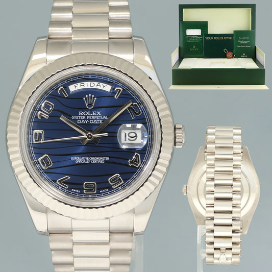 2014 MINT Rolex 218239 Day Date II Blue Wave President White Gold 41mm Watch Box
