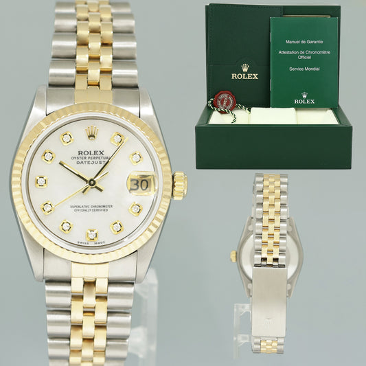 MINT Ladies Rolex 68273 Two Tone 18k Yellow Gold Fluted Steel 31mm Pearl Diamond Watch