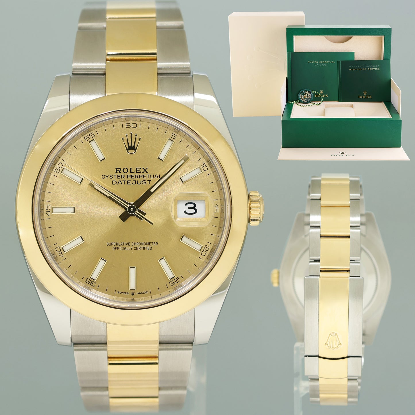 MINT 2023 Rolex DateJust 41 Two Tone Yellow Gold Steel Oyster 126303 Champagne Watch