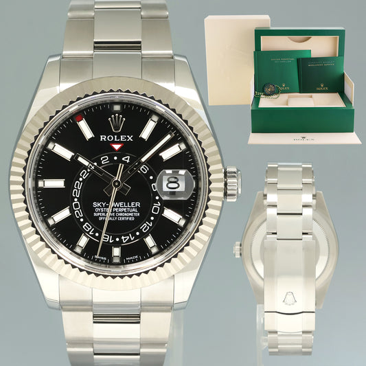 2021 MINT Rolex Sky-Dweller Stainless White Gold Black Dial 326934 42mm Watch Box