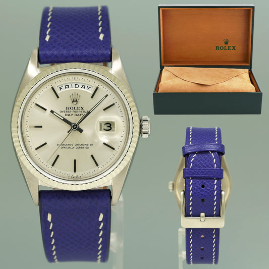 Rolex Day-Date President Pie Pan Silver Stick 36mm 1803 White Gold Leather Watch Box