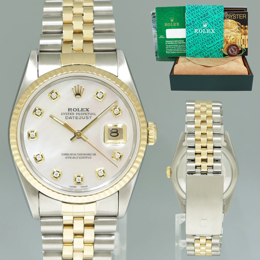 DIAMOND Pearl Rolex DateJust 16233 Two-Tone Yellow Gold Jubilee Watch Box