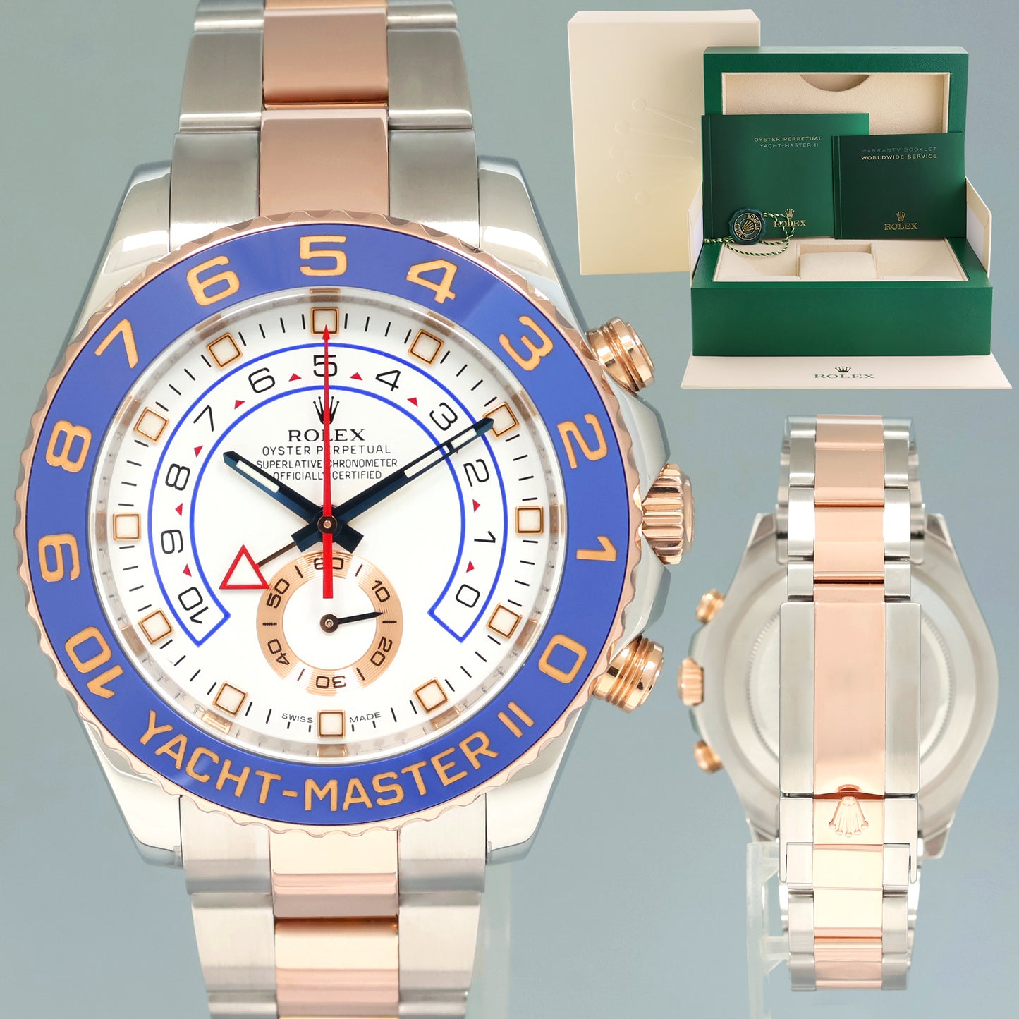2017 MINT Rolex Yacht-Master II 116681 Steel Everose Gold Blue Hands 44mm Watch Box
