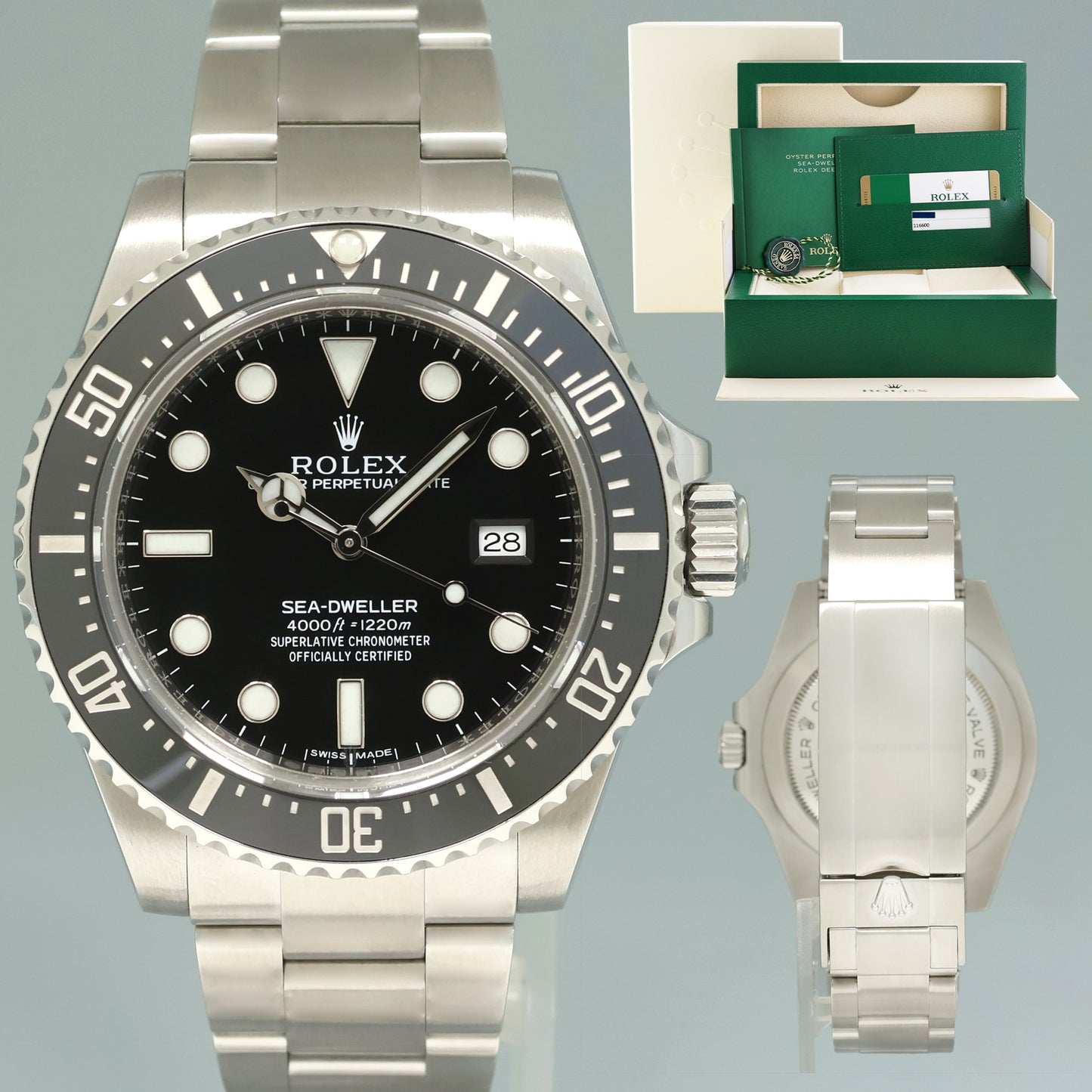 2017 MINT PAPERS Rolex Sea-Dweller 116600 Steel 40mm Black Ceramic Dive Watch Box