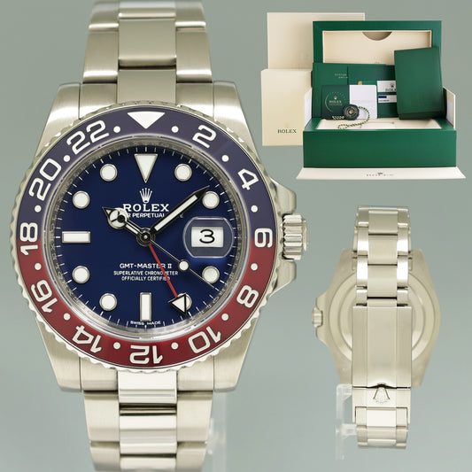 PAPERS & 2024 RSC Papers Rolex GMT-Master II Pepsi White Gold Blue 116719BLRO Watch