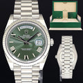 2024 MINT Rolex Platinum Fluted President 40mm Olive Green Roman 228236 Watch Box