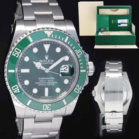 MINT 2015 PAPERS Rolex Submariner Hulk 116610LV Green Dial Ceramic Watch Box