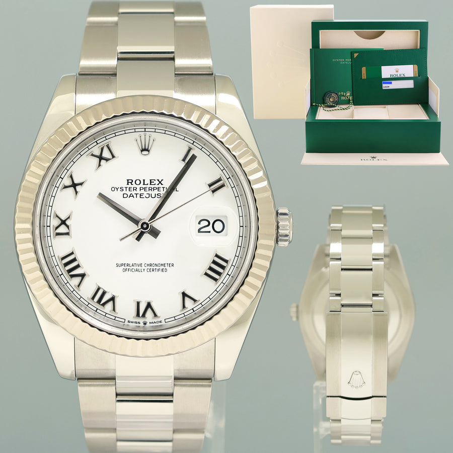 PAPERS MINT Rolex DateJust 126334 White Roman Oyster White Gold Fluted 41mm Watch