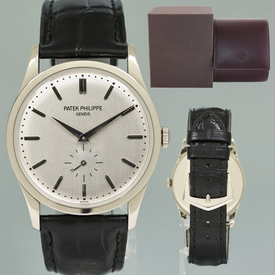 2025 SERVICE MINT Patek Philippe 5196G 37mm white Gold Calatrava Black Leather Watch Box