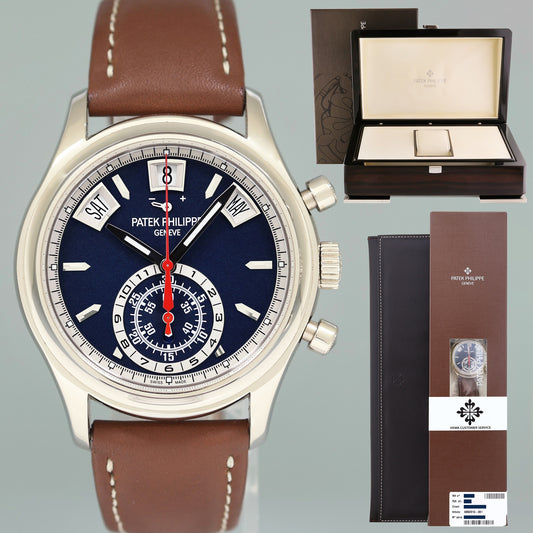 2026 SERVICE PAPERS Patek Philippe 5960G White Gold Chrono Blue Calendar Watch