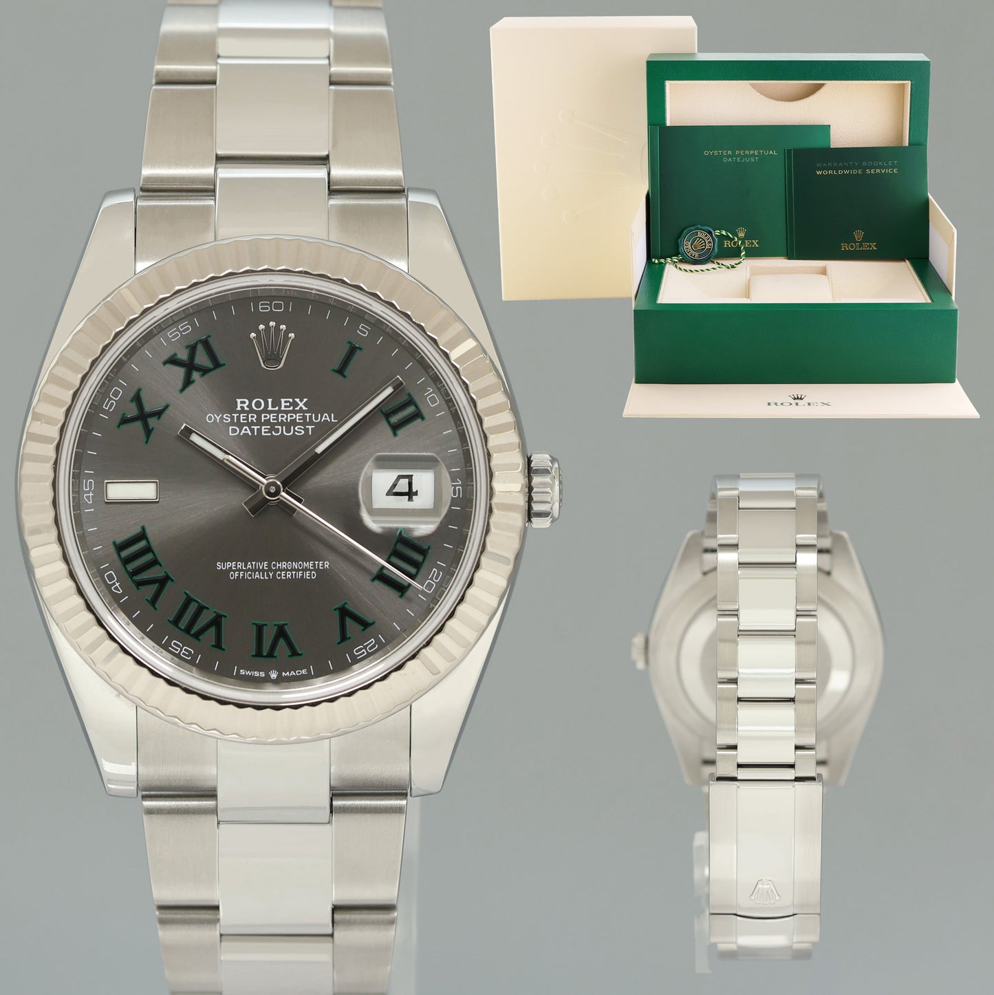 2023 MINT Rolex 126334 DateJust 41 Wimbledon Dial Fluted Oyster Band Watch