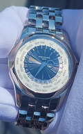 MINT Patek Philippe 5130/1g 39mm White Gold Bracelet Blue World Time Watch Box
