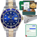 PAPERS 2000 Rolex Submariner 16613 Gold Steel Two Tone Sunburst Blue Watch