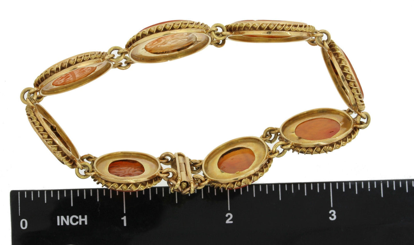 1890s Persian Antique Victorian 22k Yellow Gold Carved Orange Agate Bracelet