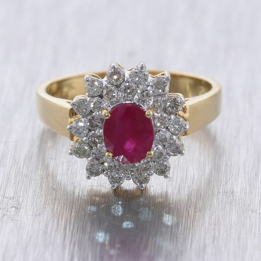 Vintage Estate 14k Yellow Gold Ruby Diamond Cocktail