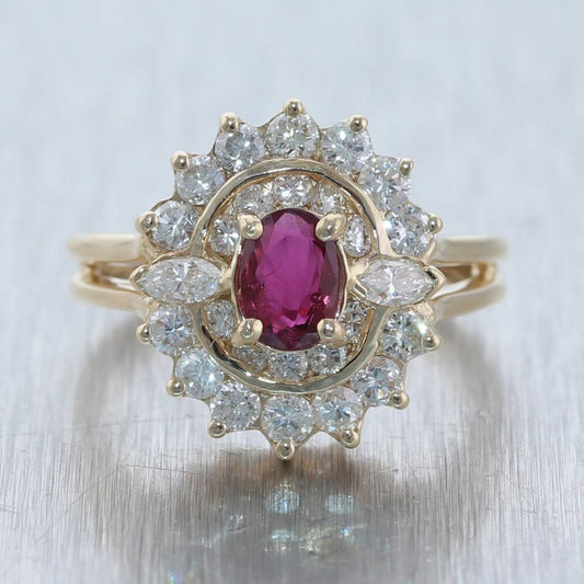 Vintage Estate 14k Yellow Gold 1.50ctw Diamond & Ruby Cocktail Ring