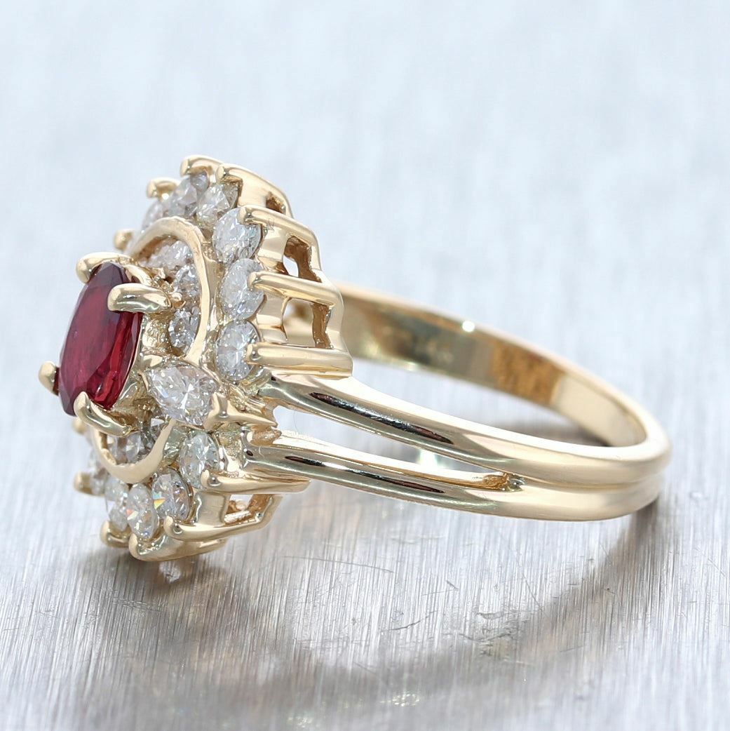 Vintage Estate 14k Yellow Gold 1.50ctw Diamond & Ruby Cocktail Ring