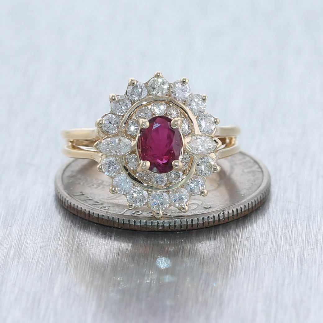 Vintage Estate 14k Yellow Gold 1.50ctw Diamond & Ruby Cocktail Ring