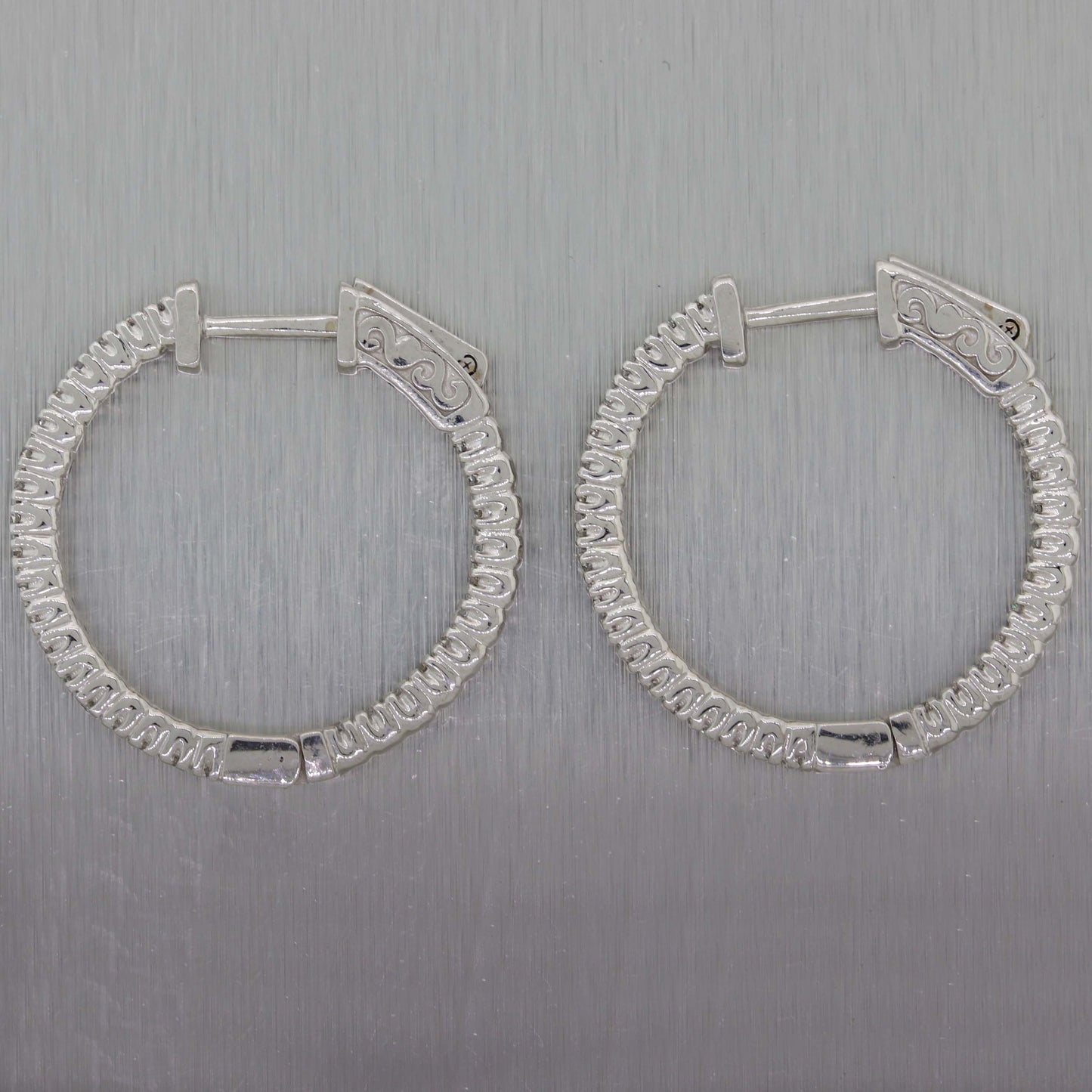 Ladies 14K White Gold .71ctw Diamond 24mm In-Out Hoop Earrings