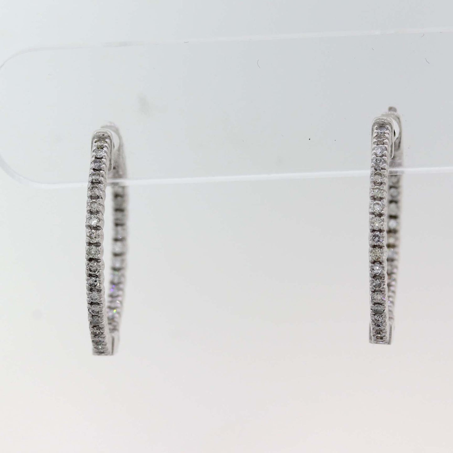 Ladies 14K White Gold .71ctw Diamond 2mm In-Out Hoop Earrings