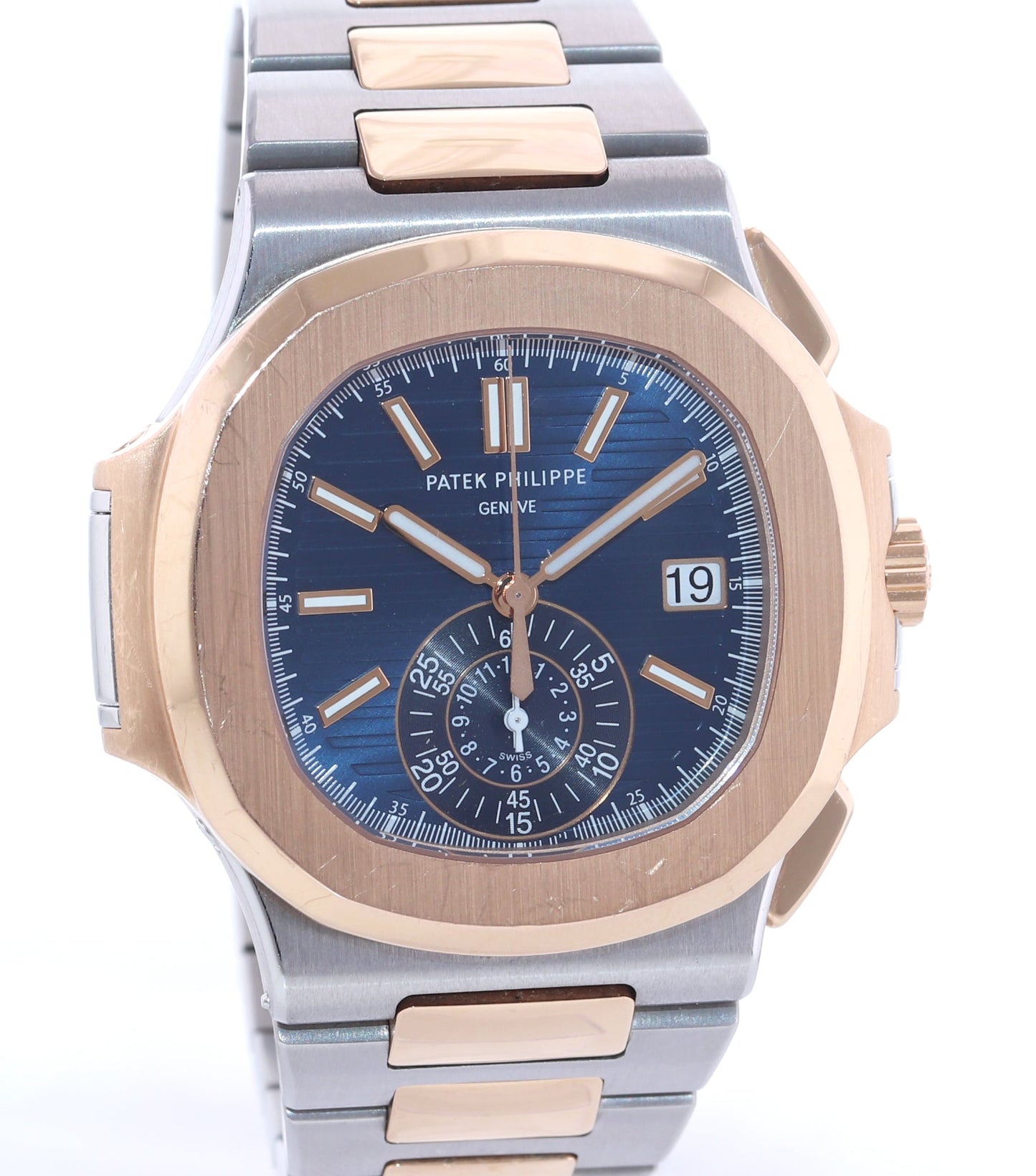 MINT 2015 PAPERS 5980/1AR-001 Patek Philippe Nautilus Rose Gold Two Tone Blue Watch