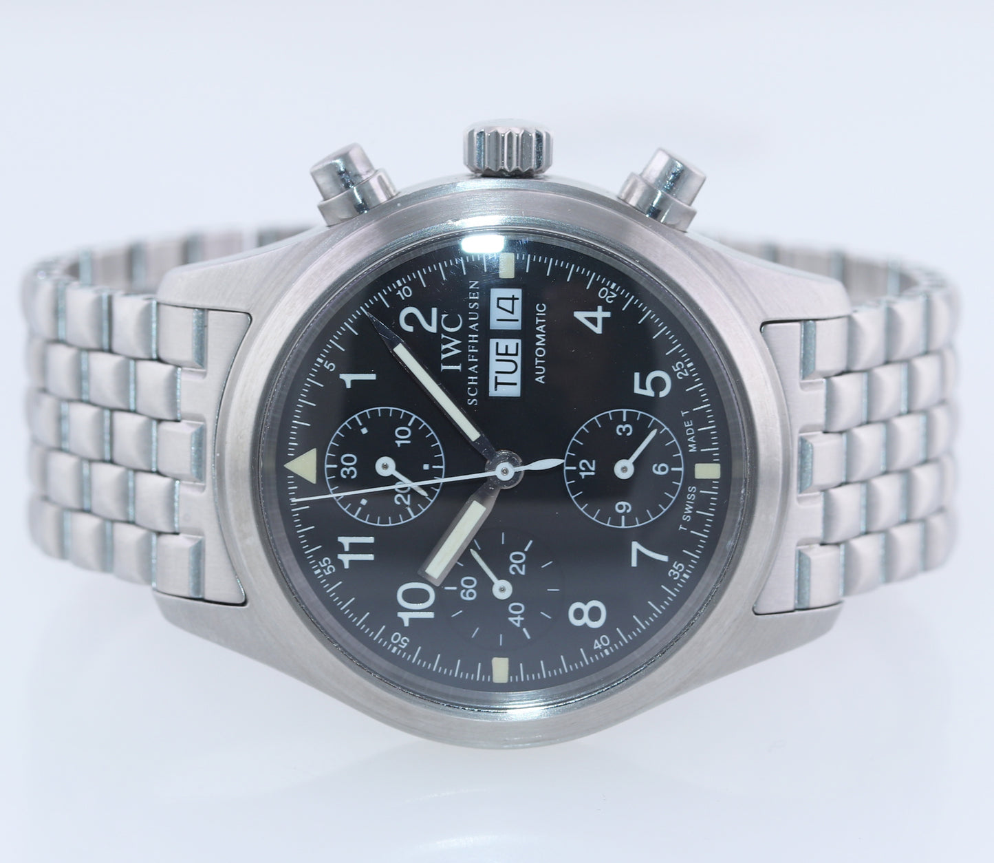 IWC Pilot Date Day Flieger Chronograph Black 39mm Steel Automatic IW370607 Watch