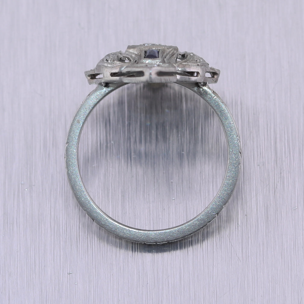 1920's Antique Art Deco Platinum 0.35ctw Diamond & Sapphire Ring