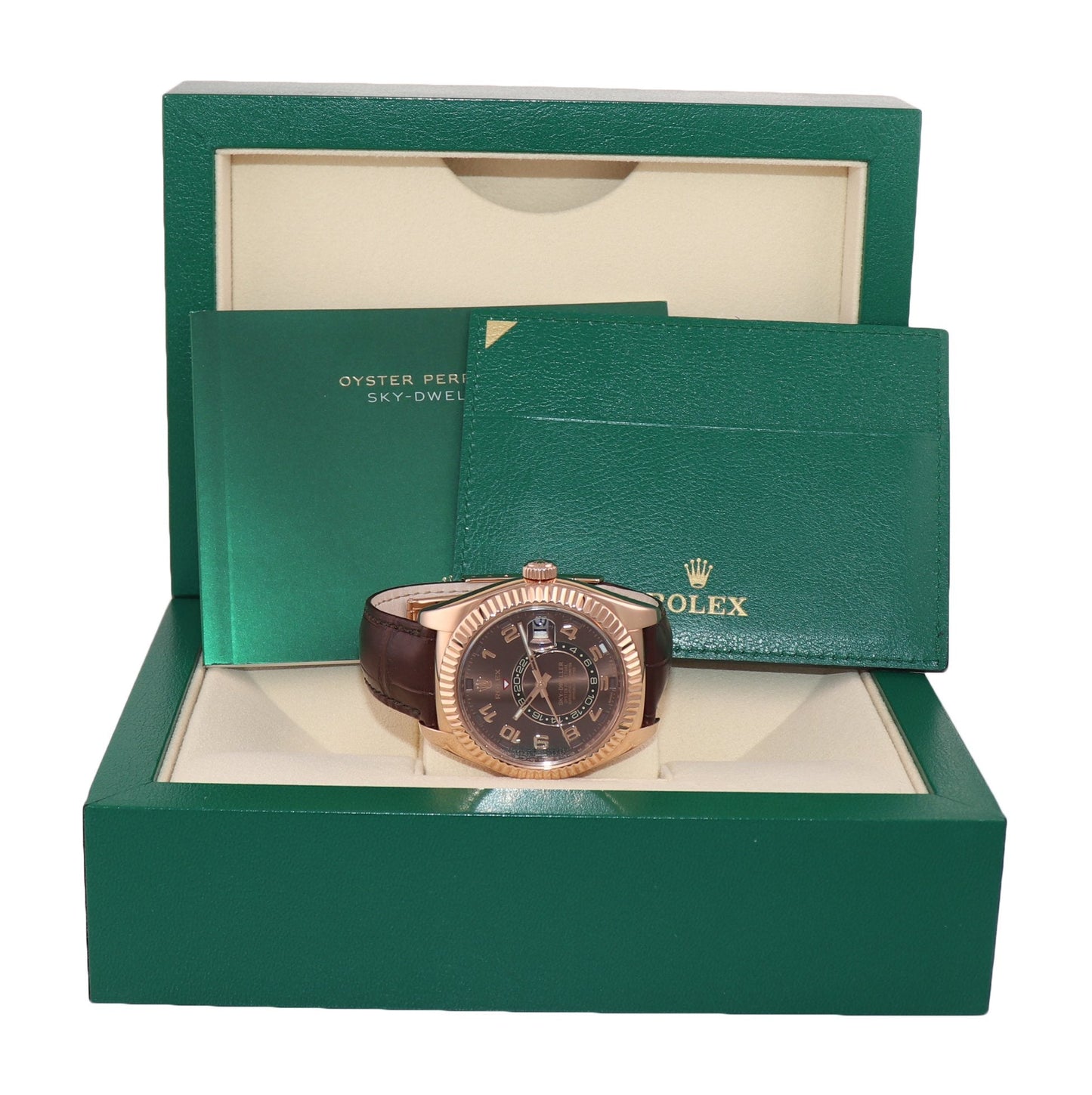 Mint 2017 Rolex Sky-Dweller Rose Gold 326135 42mm Chocolate Leather Watch Box