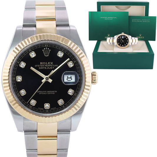 2021 Rolex DateJust 126333 Two Tone Gold Steel Oyster Black Diamond 41mm Watch Box