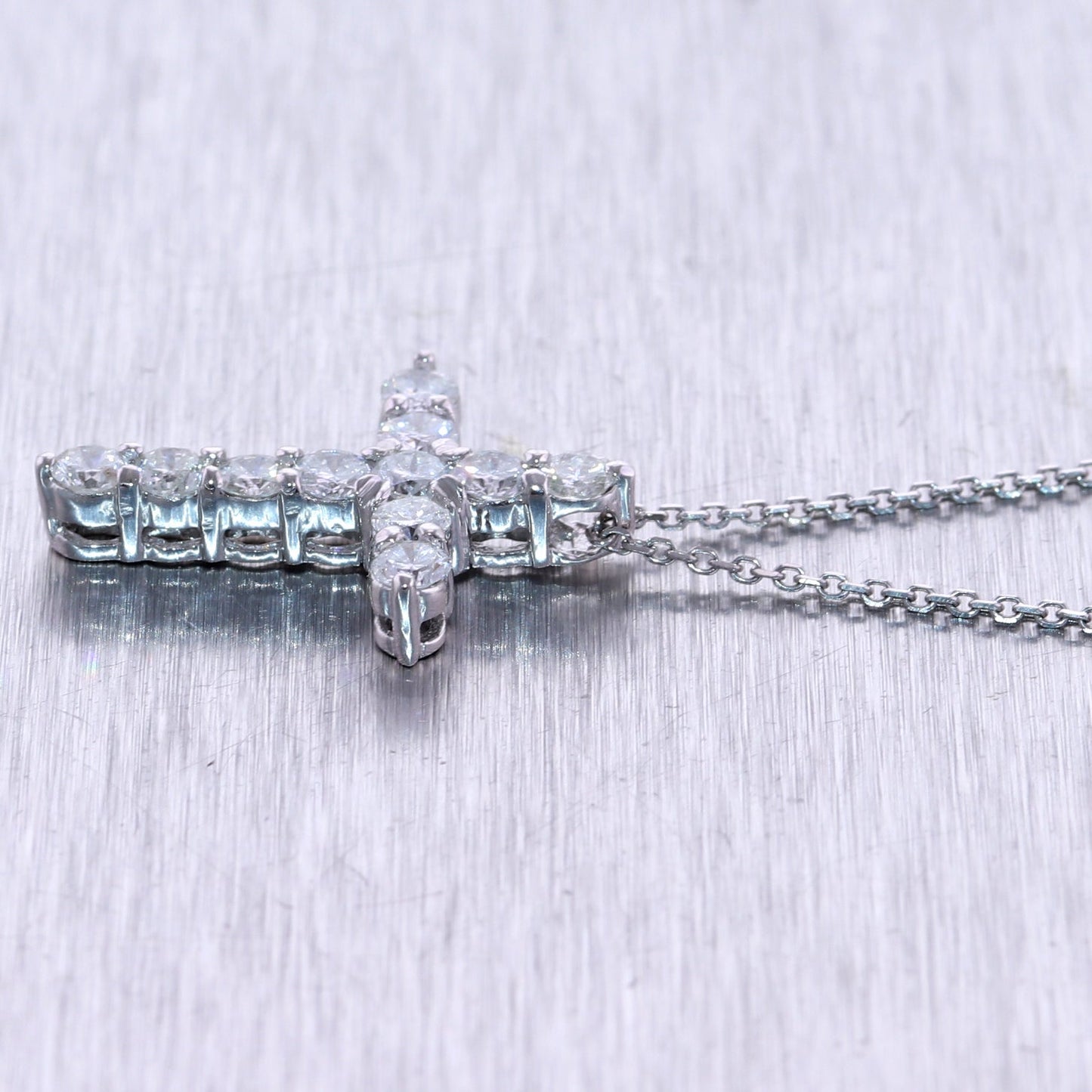 Modern 14k White Gold 1.33ctw Diamond Cross 20" Necklace
