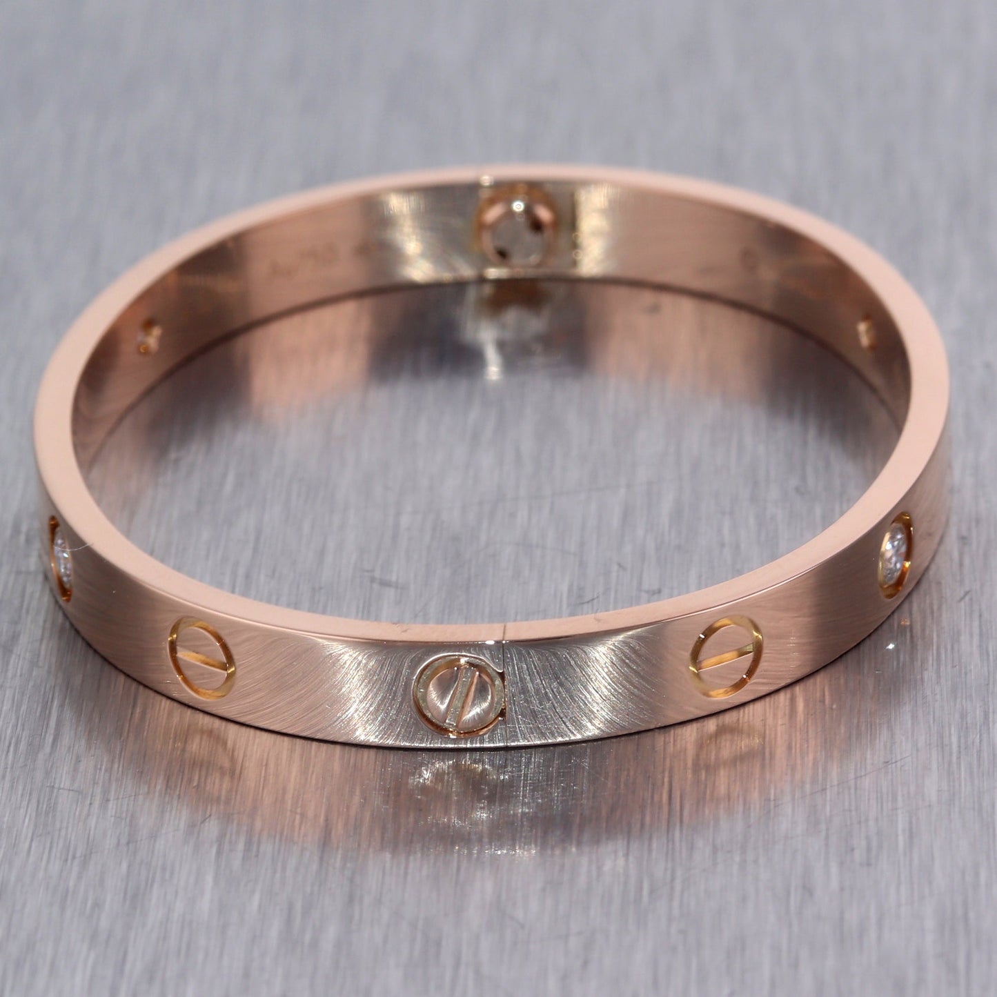 2018 Cartier 18k Rose Gold 4 Diamond Love Bangle Bracelet Size 16