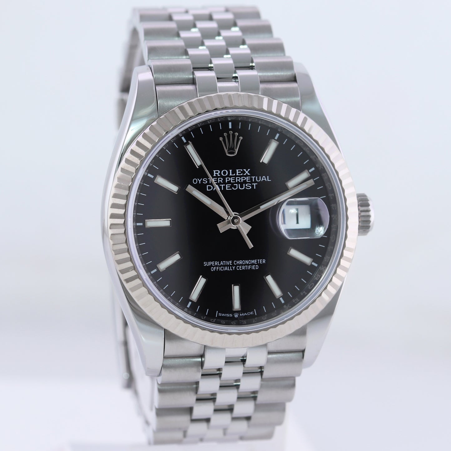 2022 Rolex DateJust Black Stick 126234 Steel Jubilee White Gold Watch Box