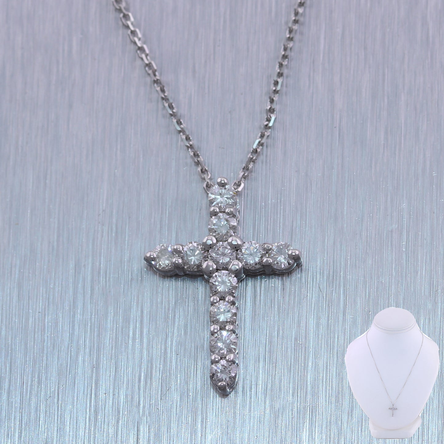 14k White Gold 0.72ctw Diamond Cross 19" Necklace