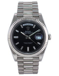 2021 MINT Rolex Day Date 40 White Gold President Black Diamond Baguette 228239 Watch