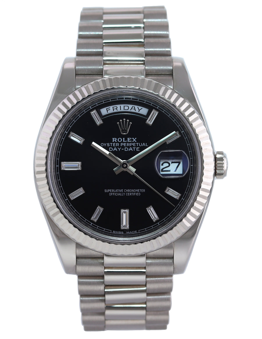 2021 MINT Rolex Day Date 40 White Gold President Black Diamond Baguette 228239 Watch