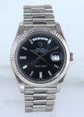 2021 MINT Rolex Day Date 40 White Gold President Black Diamond Baguette 228239 Watch
