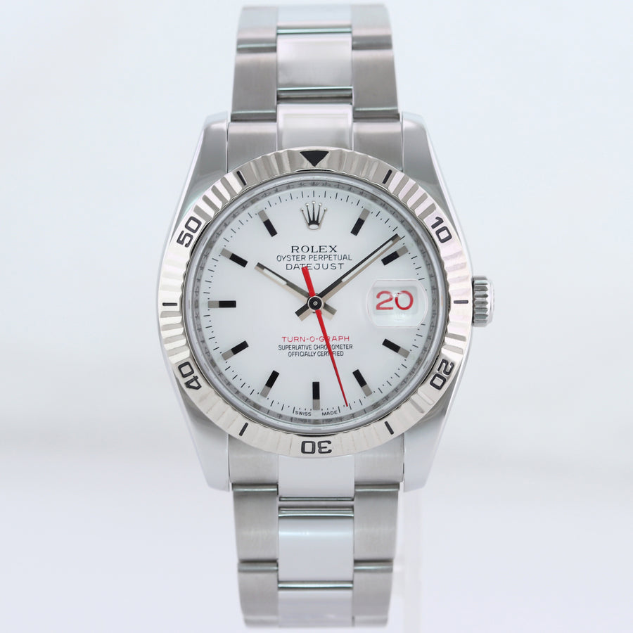 MINT Rolex 116264 DateJust Turn-O-Graph Steel White Gold Fluted Bezel Watch Box