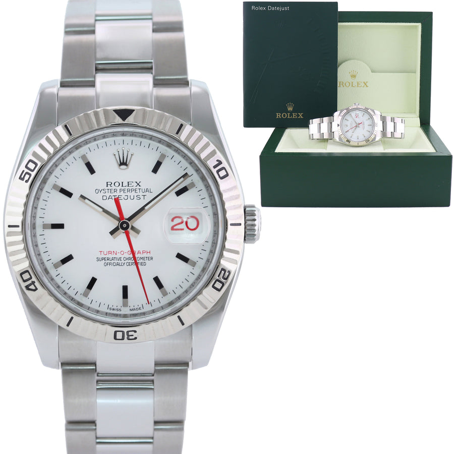 MINT Rolex 116264 DateJust Turn-O-Graph Steel White Gold Fluted Bezel Watch Box