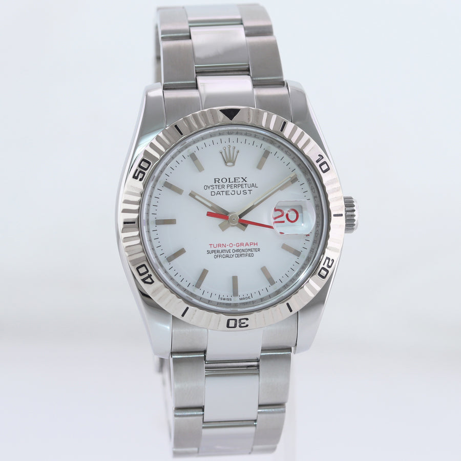 MINT Rolex 116264 DateJust Turn-O-Graph Steel White Gold Fluted Bezel Watch Box