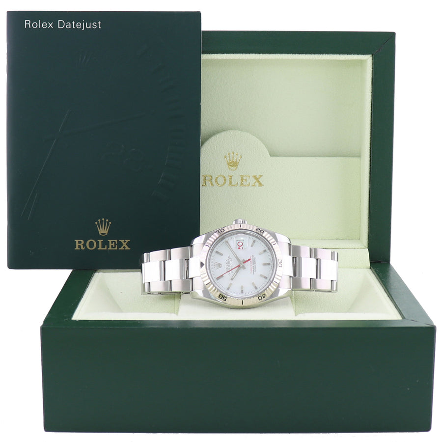 MINT Rolex 116264 DateJust Turn-O-Graph Steel White Gold Fluted Bezel Watch Box