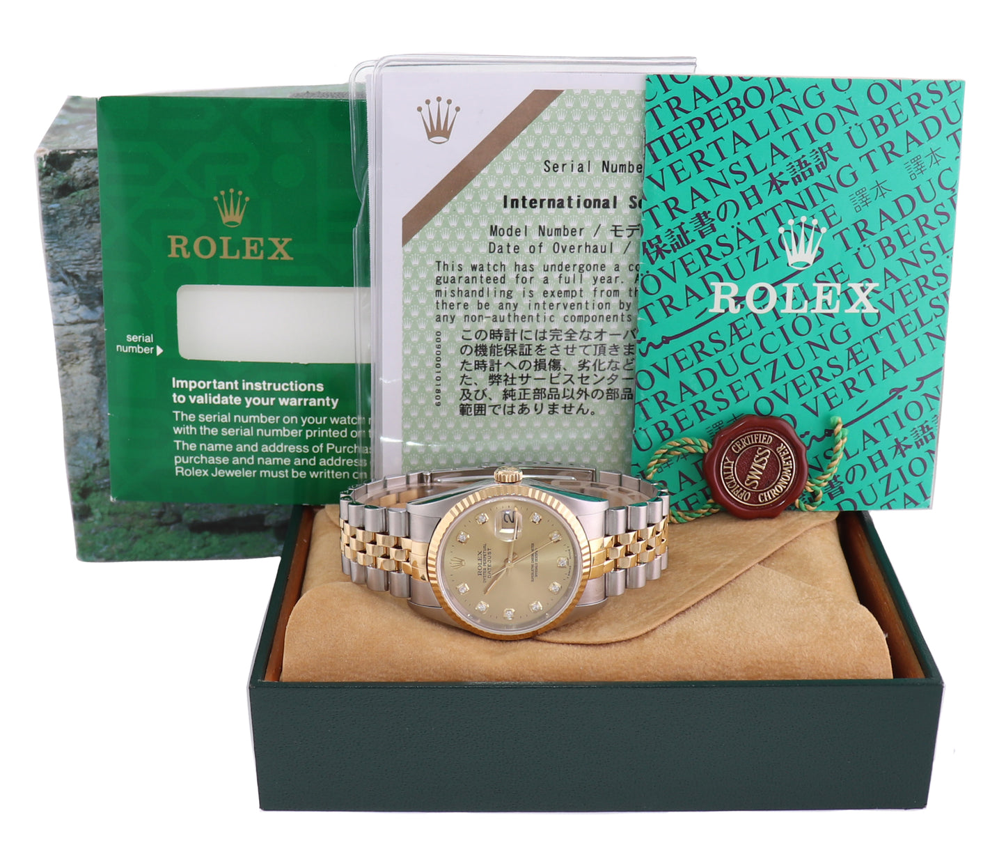 PAPERS Rolex DateJust 16233 Two Tone Gold Jubilee Champagne Diamond Watch