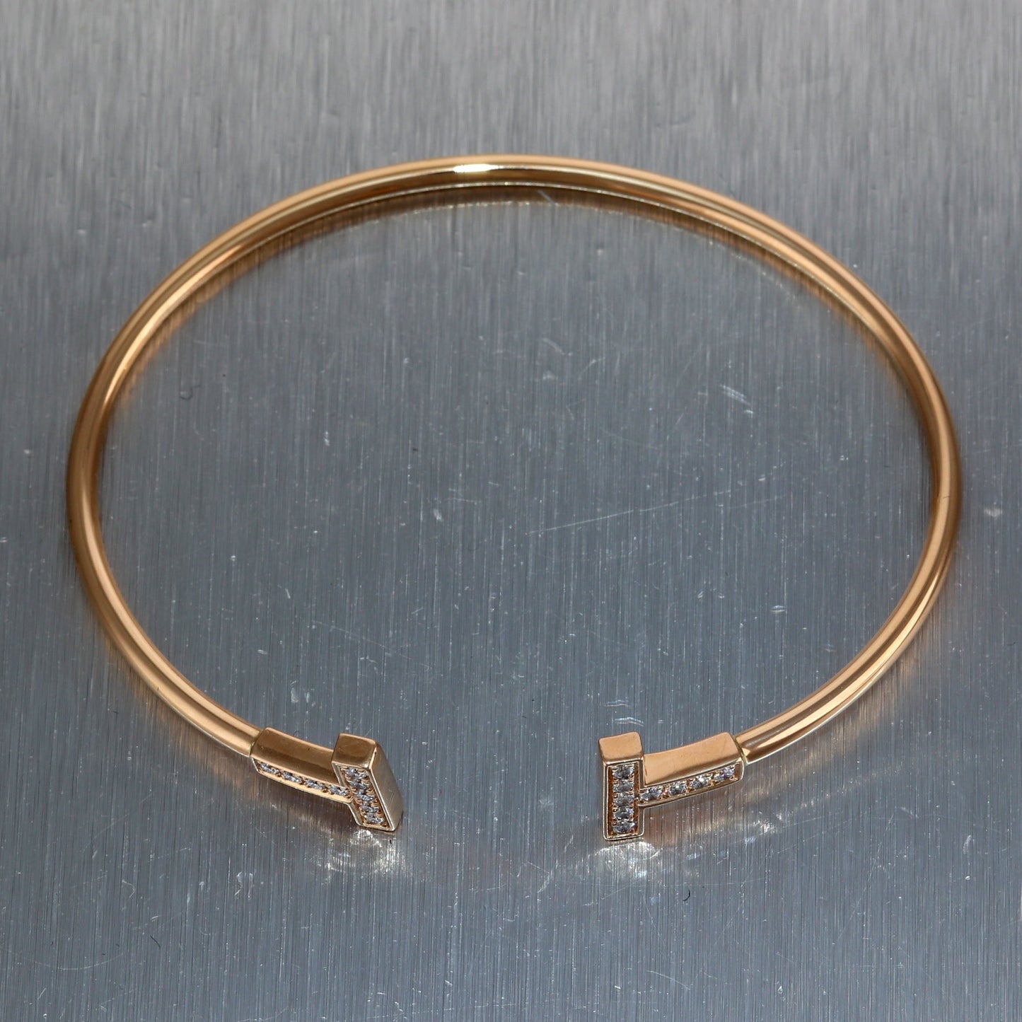 Tiffany & Co. 18k Rose Gold 0.22ctw Diamond Wire "T" Bangle Bracelet