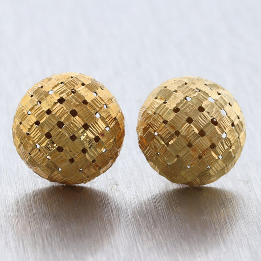 Tiffany & Co. 18k Yellow Gold Basket Weave Dome Post Clip Earrings