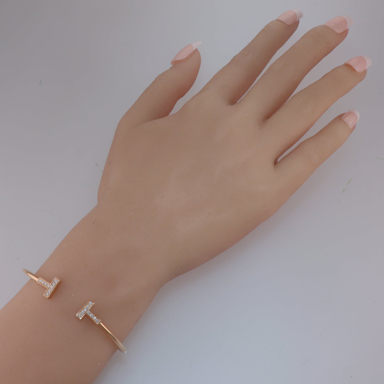 Tiffany & Co. 18k Rose Gold 0.22ctw Diamond Wire "T" Bangle Bracelet