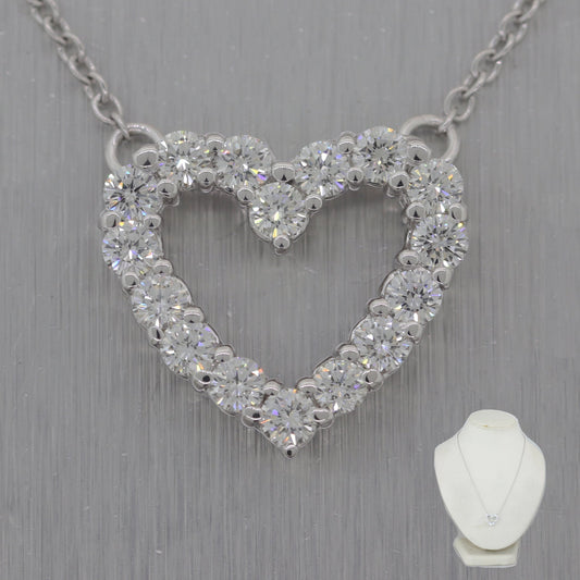 Modern 18k White Gold 1ctw Diamond Heart 16" Necklace