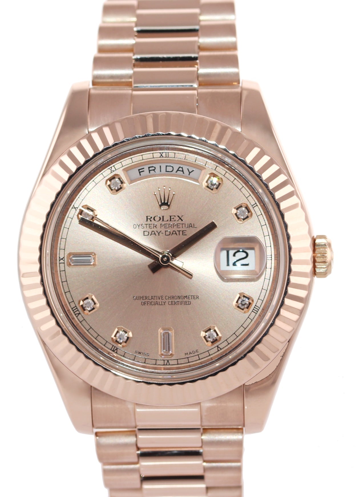 MINT 2009 Rolex 218235 Day Date II President 18k Everose Gold Diamond 41mm Watch Box