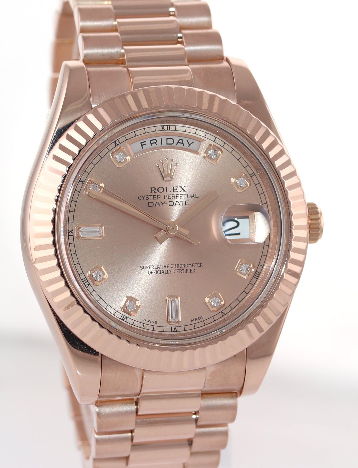 MINT 2009 Rolex 218235 Day Date II President 18k Everose Gold Diamond 41mm Watch Box