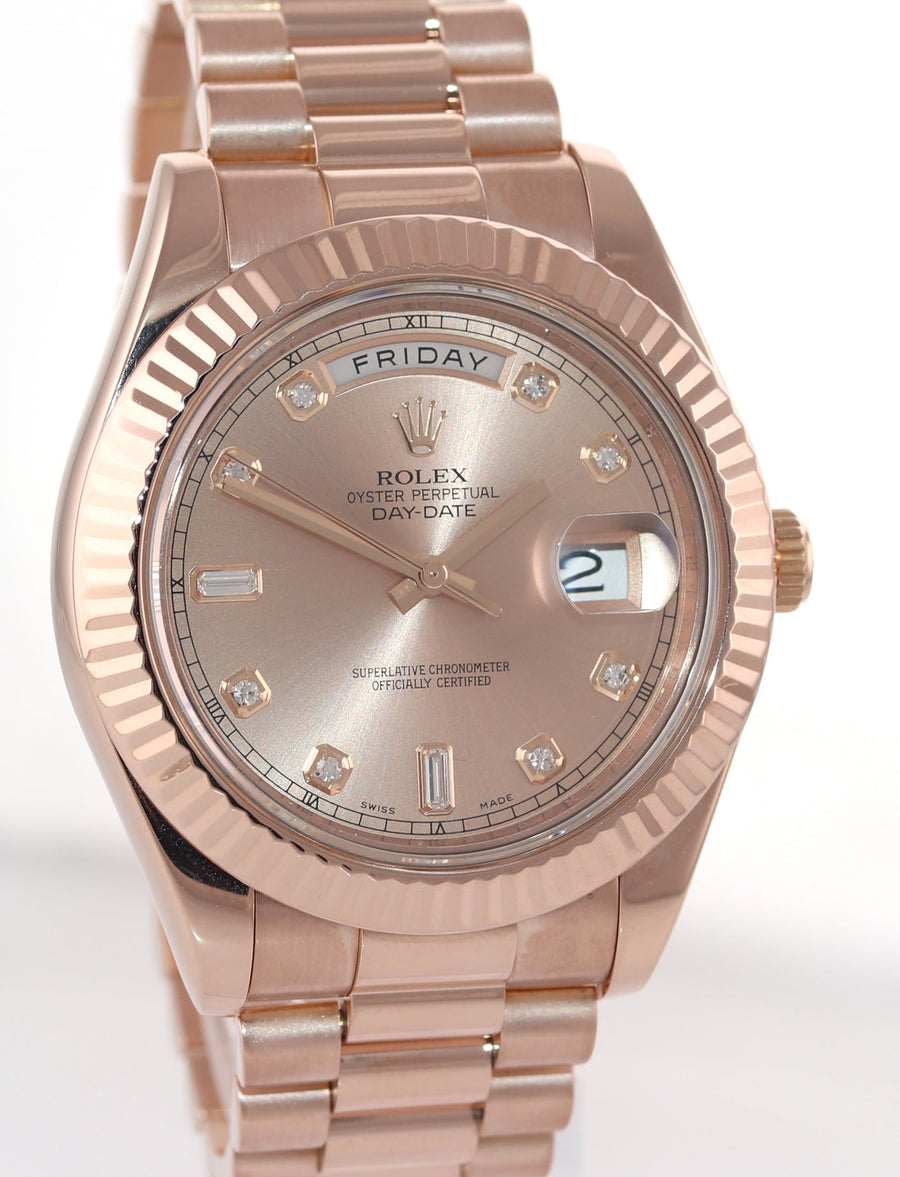 MINT 2009 Rolex 218235 Day Date II President 18k Everose Gold Diamond 41mm Watch Box