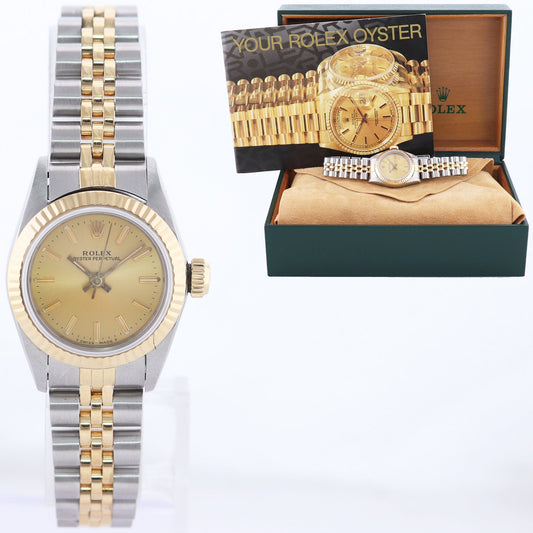 Ladies Rolex DateJust 26mm 6719 Two Tone Gold Steel Champagne Watch Box